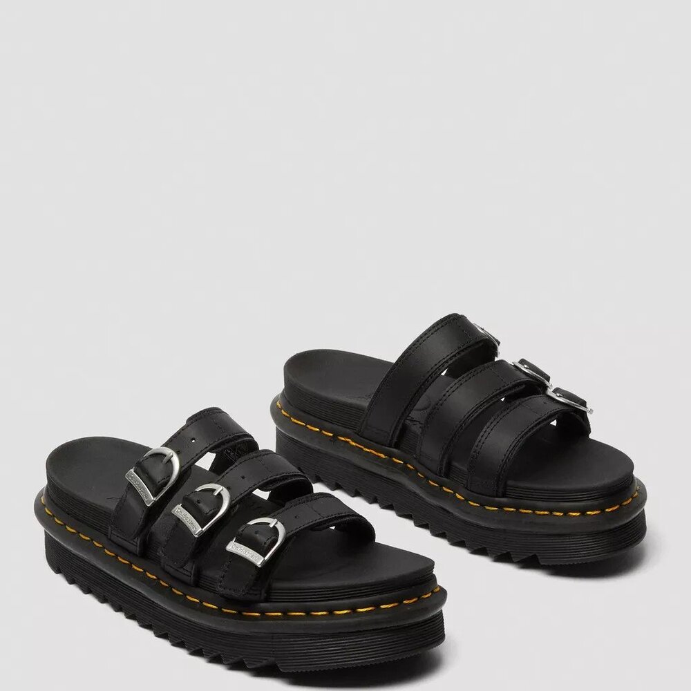 Dr Martens Women's Blaire Leather Slide Sandals in Black -  Size - 8